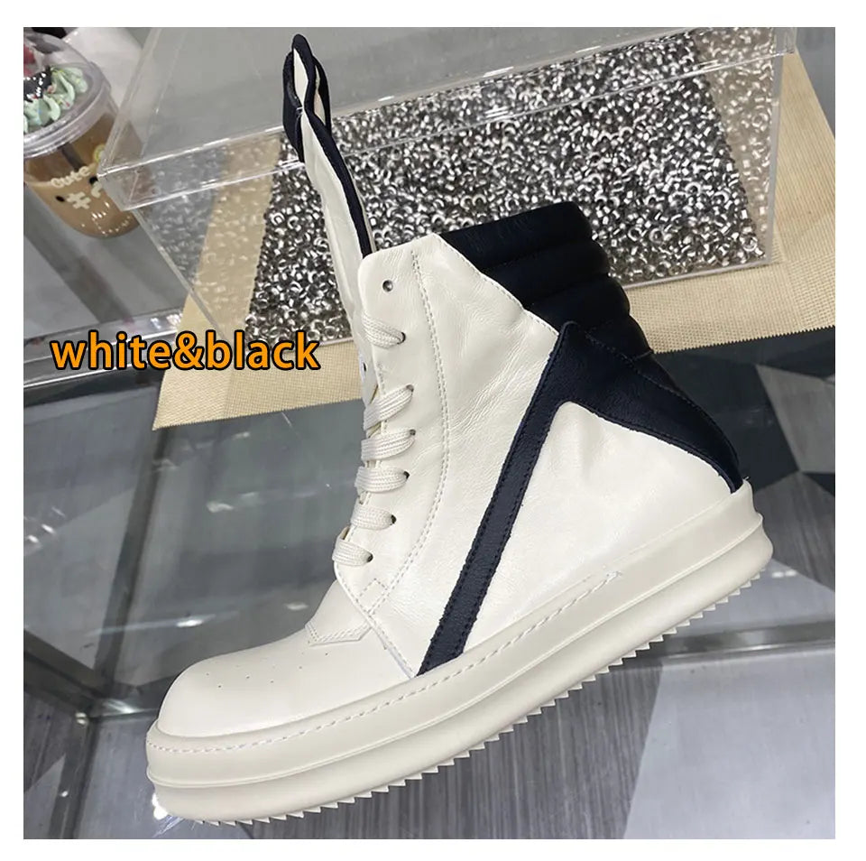Ro Shoes Men Leather 2025 New Earthy Grey Cow Suede Lace Up Zipper Thick Sole Luxury Geo Women Street Hip-hop Casual Flat Boots - Sun Studio