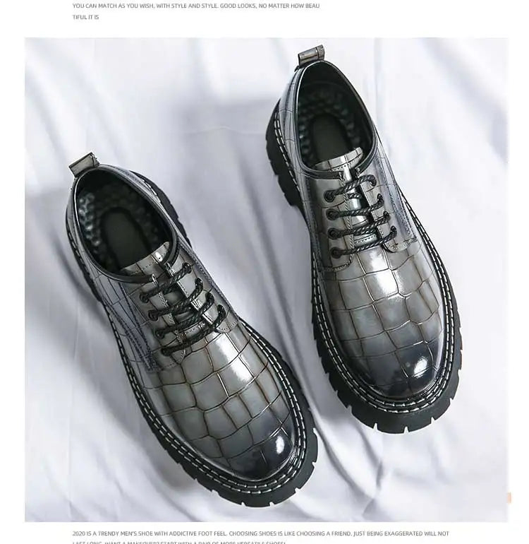 New Black Men Shoes Lace-up  Round Toe Stone Pattern Brown Gray Men Dress Shoes Size 38-46 - Sun Studio