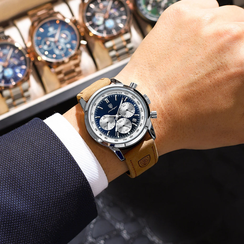 POEDAGAR Top Brand Men's Quartz Watch Waterproof Luminous Chronograph Military Man Watch Luxury Fashion Leather Watches For Men - Sun Studio