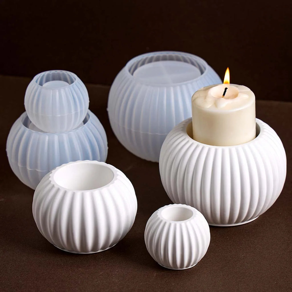 S/M/L Stripe Candle Cup Silicone Mold DIY Handmade Round Flowerpot Plaster Resin Candlestick Craft Casting Molds Home Decor - Sun Studio