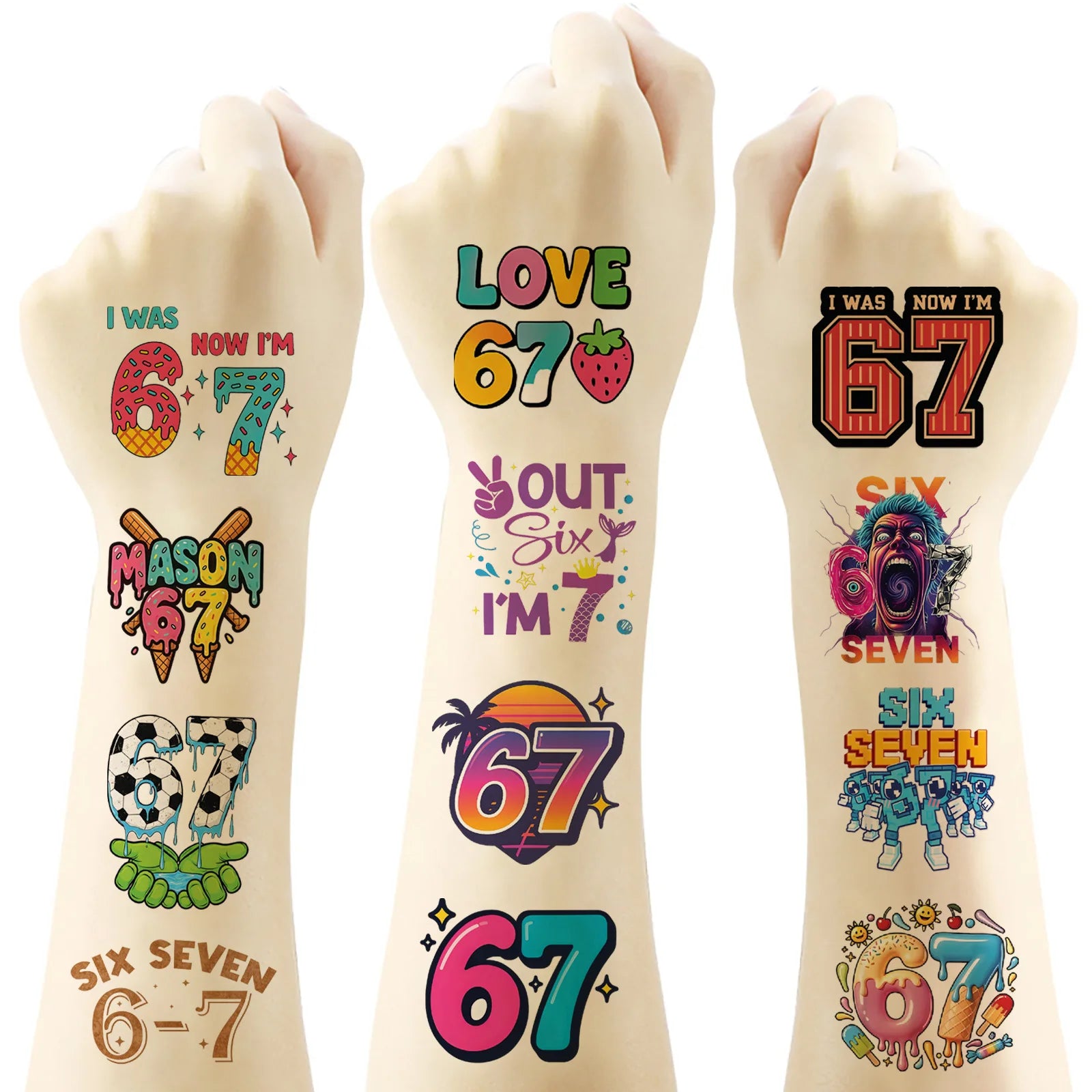 40pcs/set New Funny 67 Six Seven Temporary Tattoo Stickers For Body Art Tattoo Party Gifts Sticker - Sun Studio