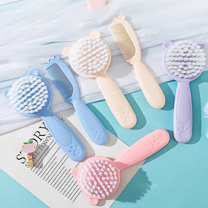 2pcs Set Baby Care Comb Anti-scratch Boy Girl Hairbrush Kids Combs Newborn Hair Brush Infant Comb Head Massager - Sun Studio