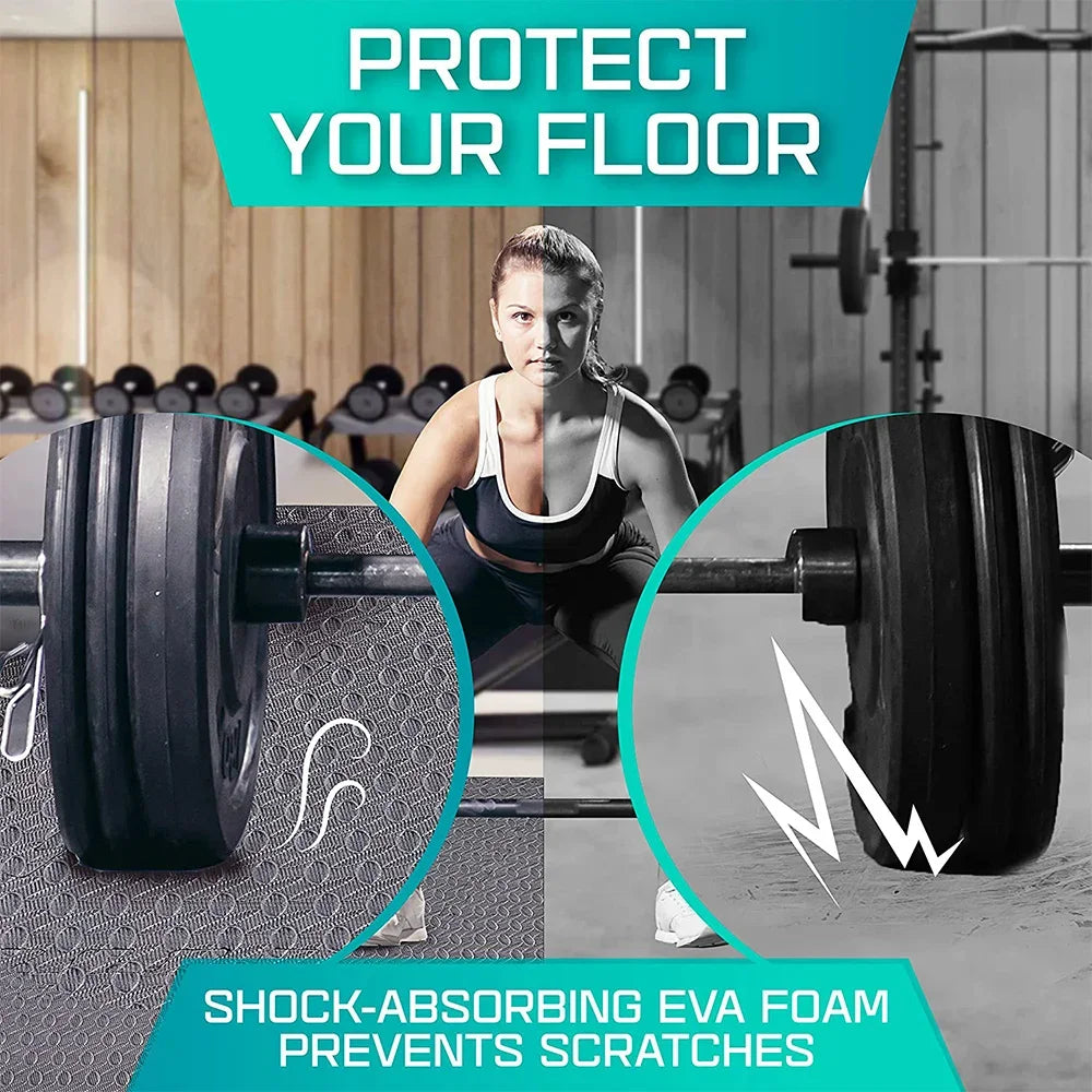 Gym Floor Mat for Home Workout Anti-Slip Rubber Exercise Mat with Interlocking Design, Durable Fitness Rug Weightlifting & Yoga - Sun Studio