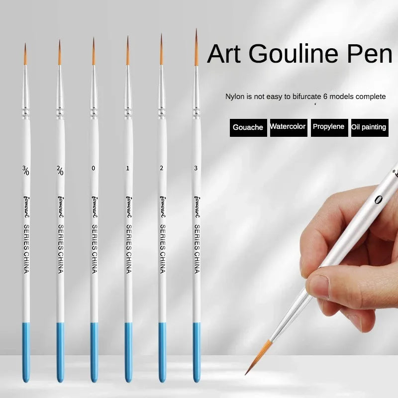Artist Paint Brush 6 Pcs Set Thin Pen Extra Long Fine Point Liner Tip #000#00#0#1#2#3, Scale Models Nail Acrylic Oil Watercolor - Sun Studio