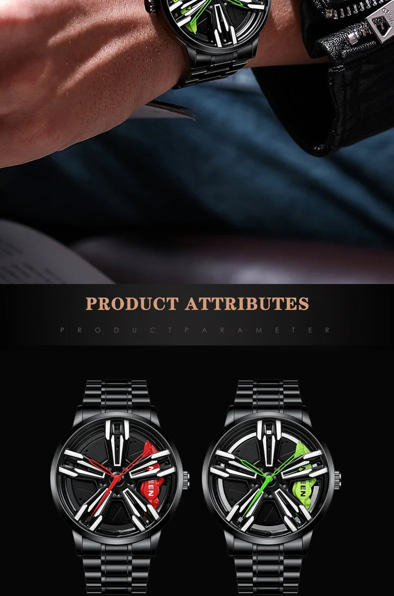 2025 New Racing Watches Men Custom Design Super Car Rim Watch Stainless Steel Black Retro Waterproof Watch Relogio Masculino - Sun Studio