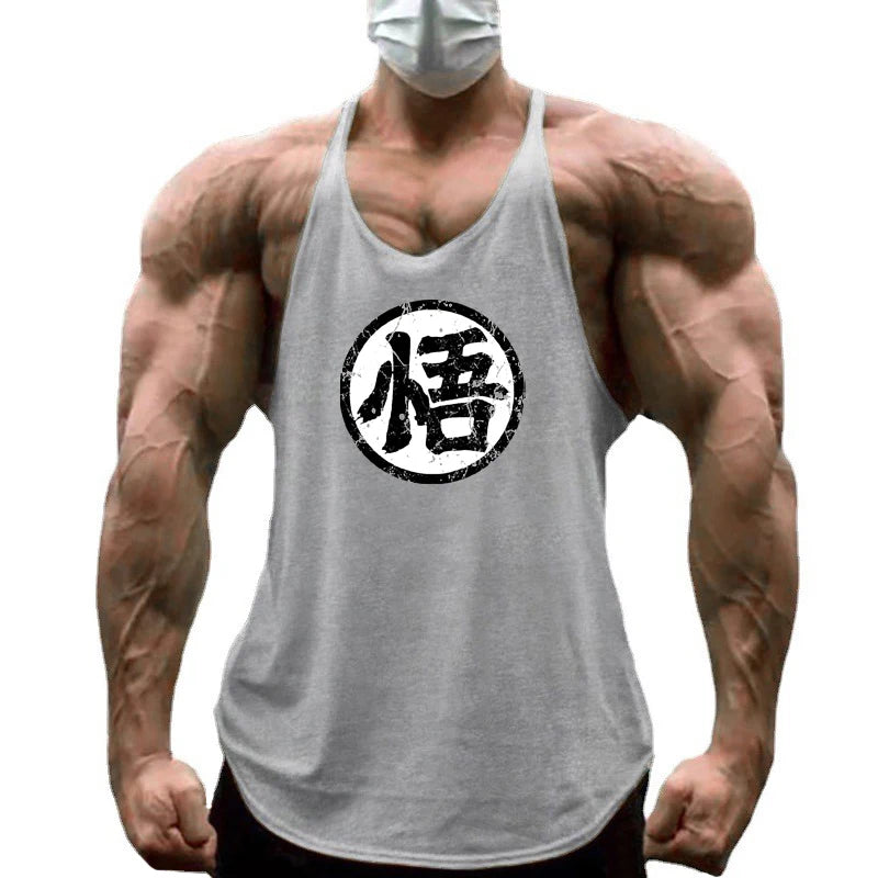 Gym Fitness Bodybuilding Suspenders T-Shirt Mens Fashion Print Sport Sleeveless Vests Summer Cotton Breathable Y-back Tank Tops - Sun Studio