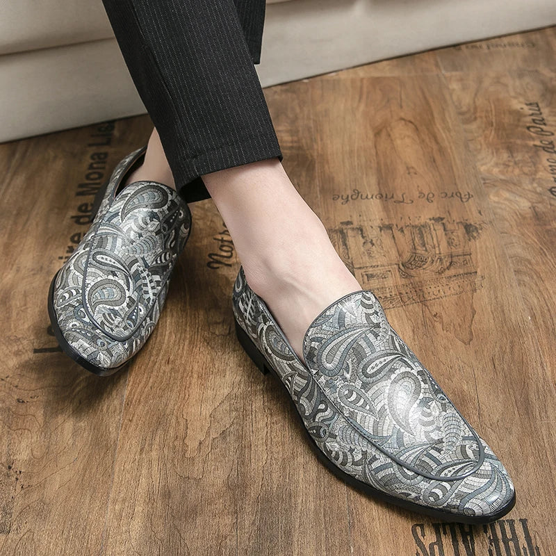 New British Style Fashion Trends Printed Leather Loafers Men Breathable Casual Shoes Men Slip-on Dating Driving Party Men Shoes - Sun Studio