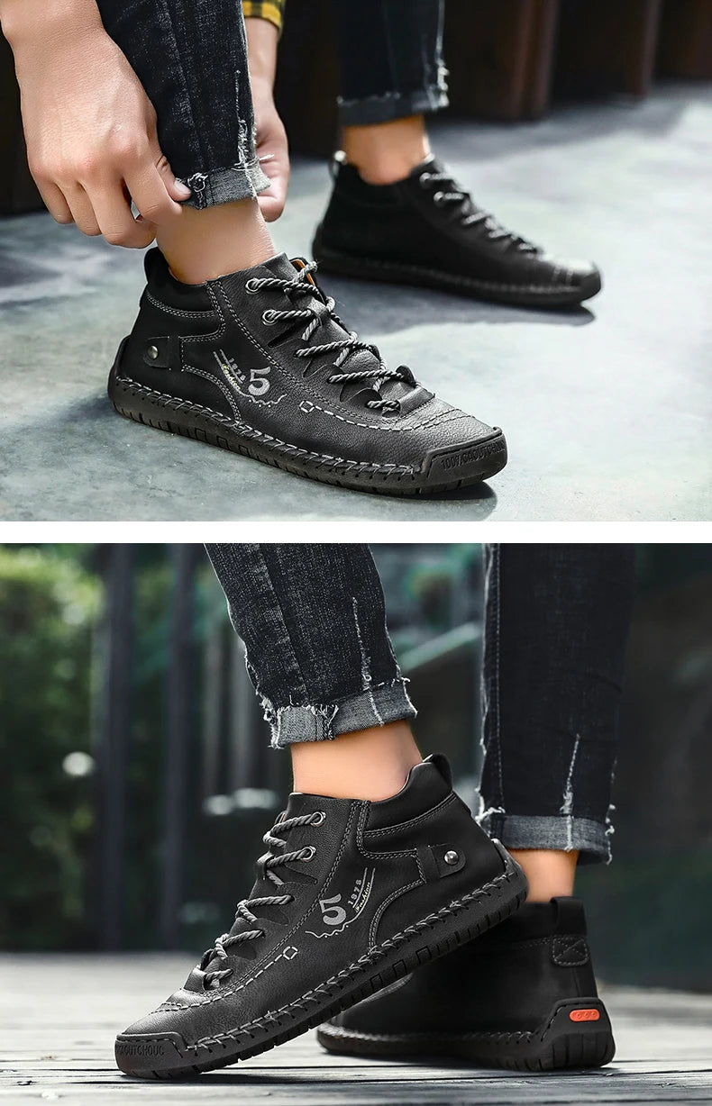 Handmade Leather Casual Men Shoes Ankle Boots Men Loafers Comfort Walking Shoes Men Flats Hot Sale Moccasins Shoes Plus Size - Sun Studio