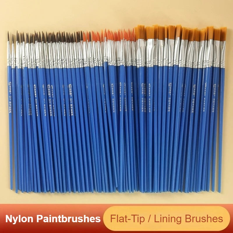 50pcs Gouache Watercolor & Acrylic Nylon Paint brush Set Flat Brushes DIY Digital Oil Painting Brush Hand-Painting Lining - Sun Studio