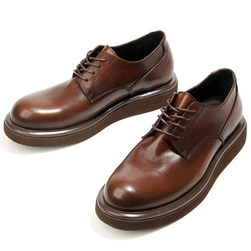 high-quality Men's casual Leather shoes Handmade retro Platform shoes Men Cow Leather Footwear wear resistant comfort Male shoes - Sun Studio