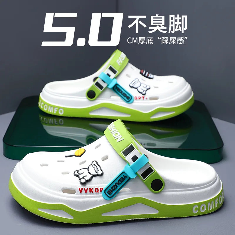 Summer new trend hole shoes outside wear cartoon fashion home home couples non-slip hole sandals beach Baotou slippers men's - Sun Studio