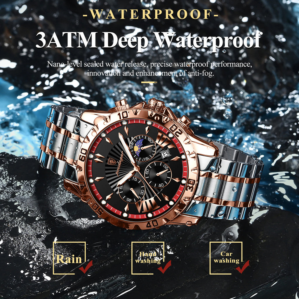 POEDAGAR Luxury Watch for Man Luminous Waterproof Chronograph Date Men Watch High Quality Stainless Steel Quartz Men's Watches - Sun Studio