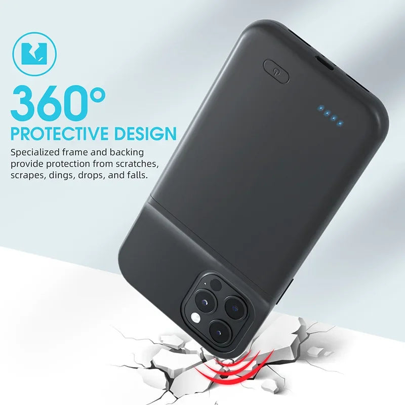 6800mAh Outdoor Backup Battery Portable Soft Silicone Charging Case for IPhone16 ProMax 15 14 13 12 11 XSmax 8 7 6 Full Series - Sun Studio