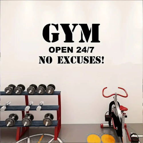 1pc Gym Wall Sticker, Gym Open 24/7 No Excuses, Vinyl Removable Stickers, Gym Wall Decor Decals, 22.04"x14.17" - Sun Studio
