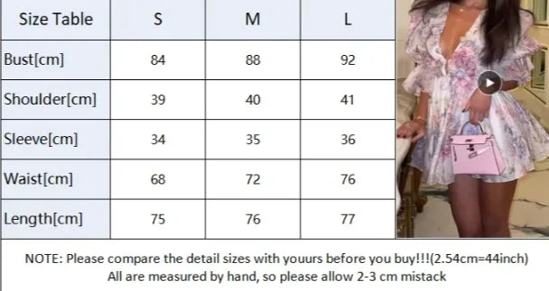 Sexy Flower Print Mini Dresses Women Elegant Ruffles Flared Sleeve Layered V-neck Vestido Female Evening Club Party Outfits 2026 - Sun Studio