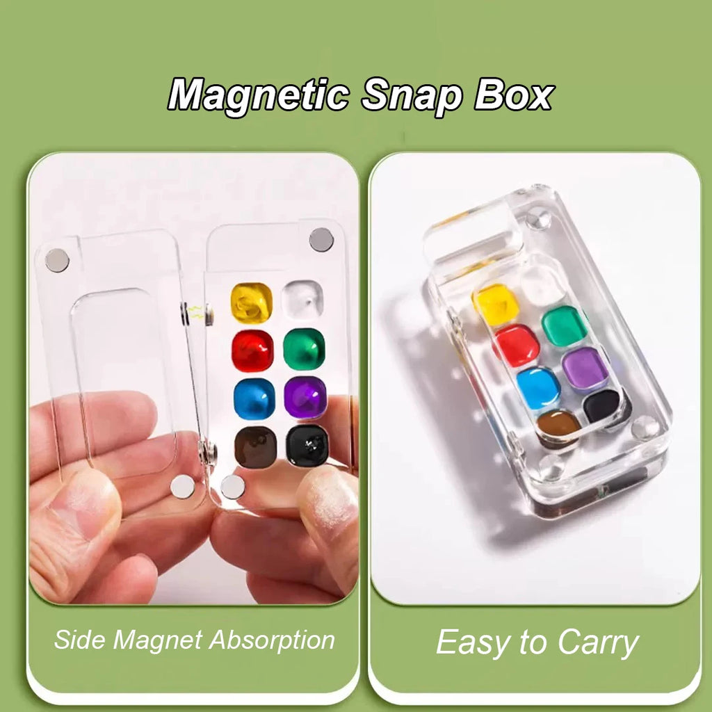 8/15-Grid Acrylic Mini Watercolor Palette –Portable Travel Paint Box with 1 Water Pen,1Watercolor Book ,12colors Pigment for Art - Sun Studio