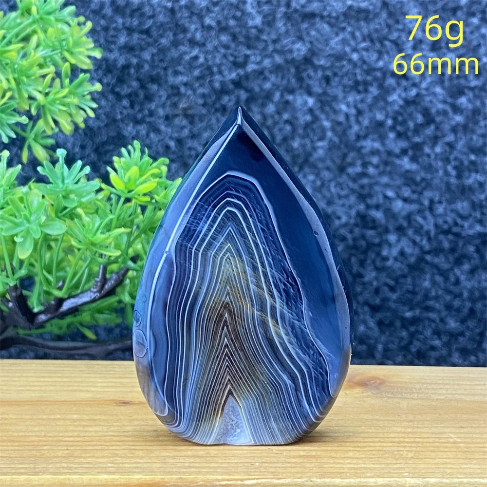 Natural Gemstone Black Onyx Stripes Free Form Torch Reiki Healing Shape Meditation Home Decor Feng Shui Warning Evil - Sun Studio