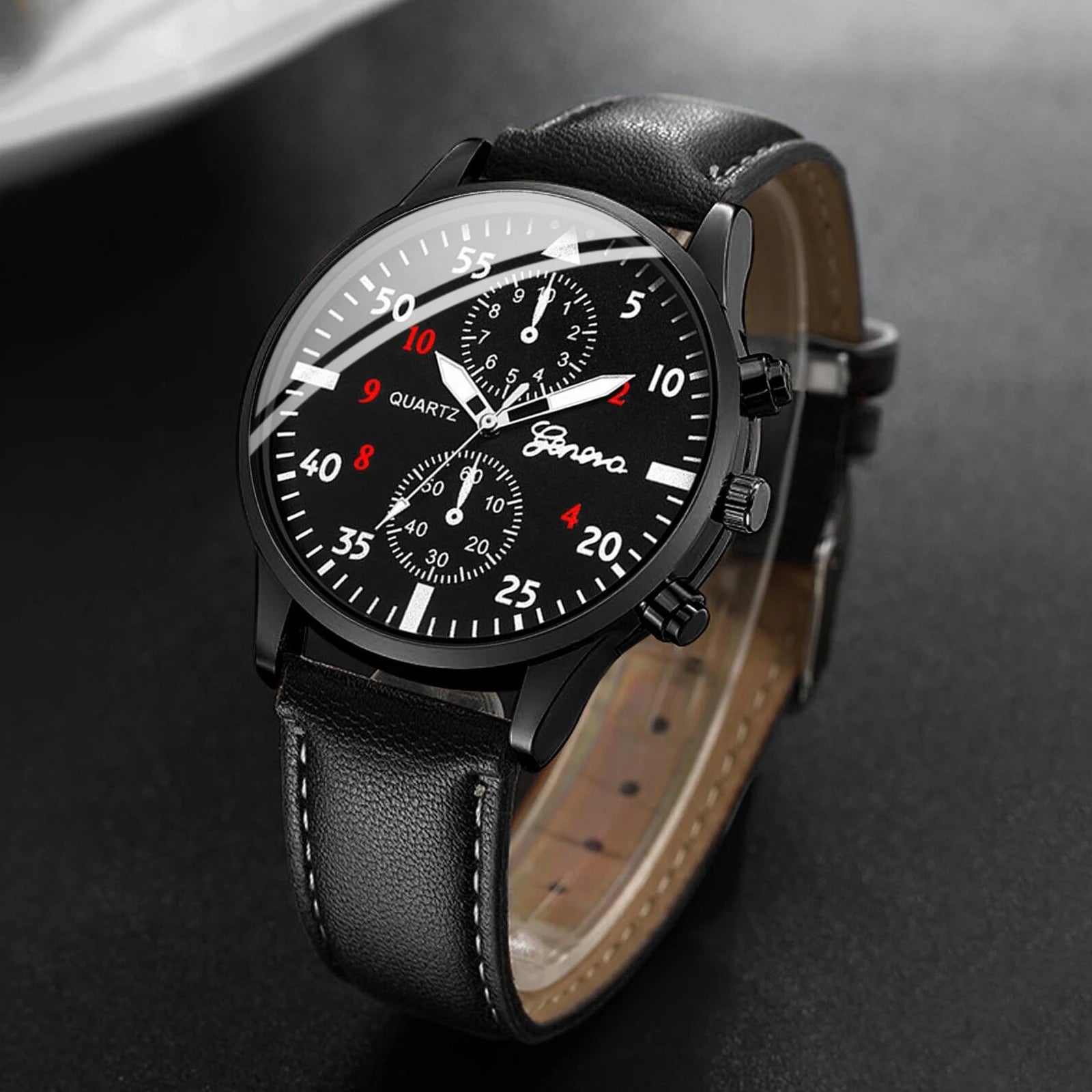 4PCS Fashion Men Business Watches Jewelry Set Casual Arabic Dial Male Leather Strap Quartz Wristwatch Reloj Hombre (Without Box) - Sun Studio