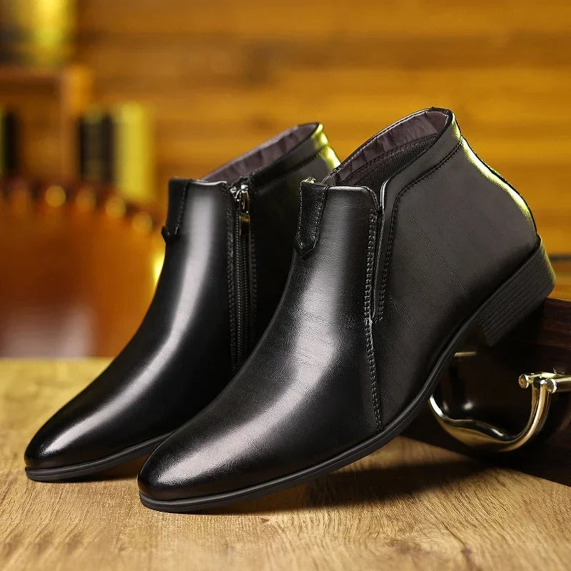 Retro Men Ankle Boots Luxury High-top Men Leather Shoes High Quality Non-Slip Motorcycle Boots Fashion Zipper Men Boots Big Size - Sun Studio