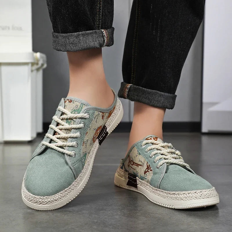 Summer New Canvas Men's Casual Shoes Men Half Slippers Breathable Walking Sneakers Comfortable Non-slip Male Flats Lazy Shoes - Sun Studio