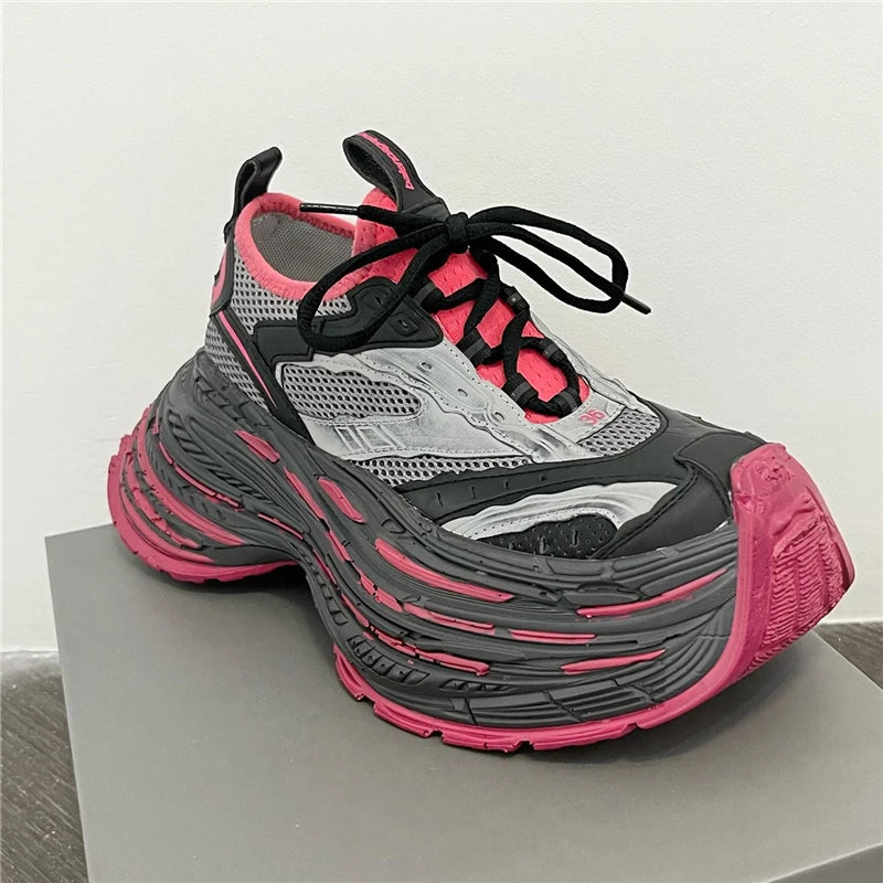 Thick Bottom Platform High Heel Casual Trainers Luxury Brand Designer Women Sneaker Mixed Color Runway Sport Shoes Large Size - Sun Studio
