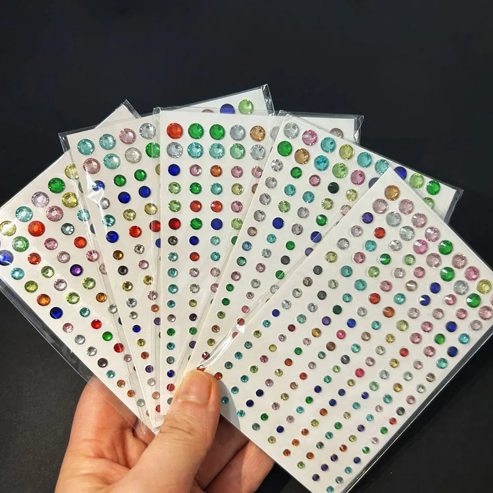 1sheet 900pcs Rainbow Face Glittle Gem Stickers Stick-On Facial Tattoo Eye Rhinestone Jewels 3/4/5mm Mix Wedding Party Make Up - Sun Studio