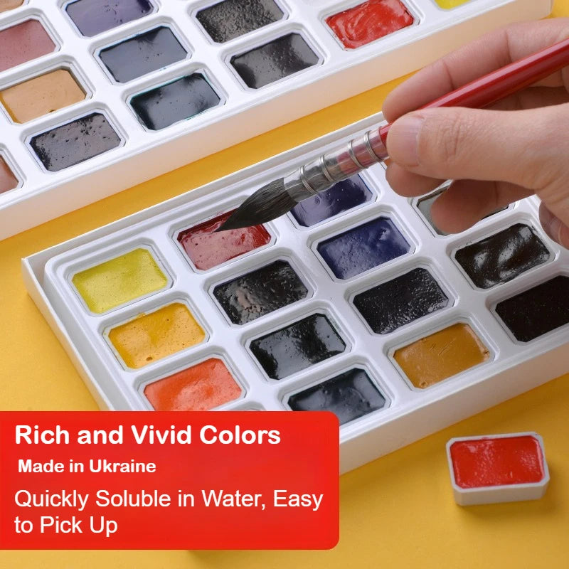 WHITE NIGHT ROSA Solid Watercolor 16/24 Colors Academy Paint Full Block Solid for Fine Arts and Watercolor Painting - Sun Studio
