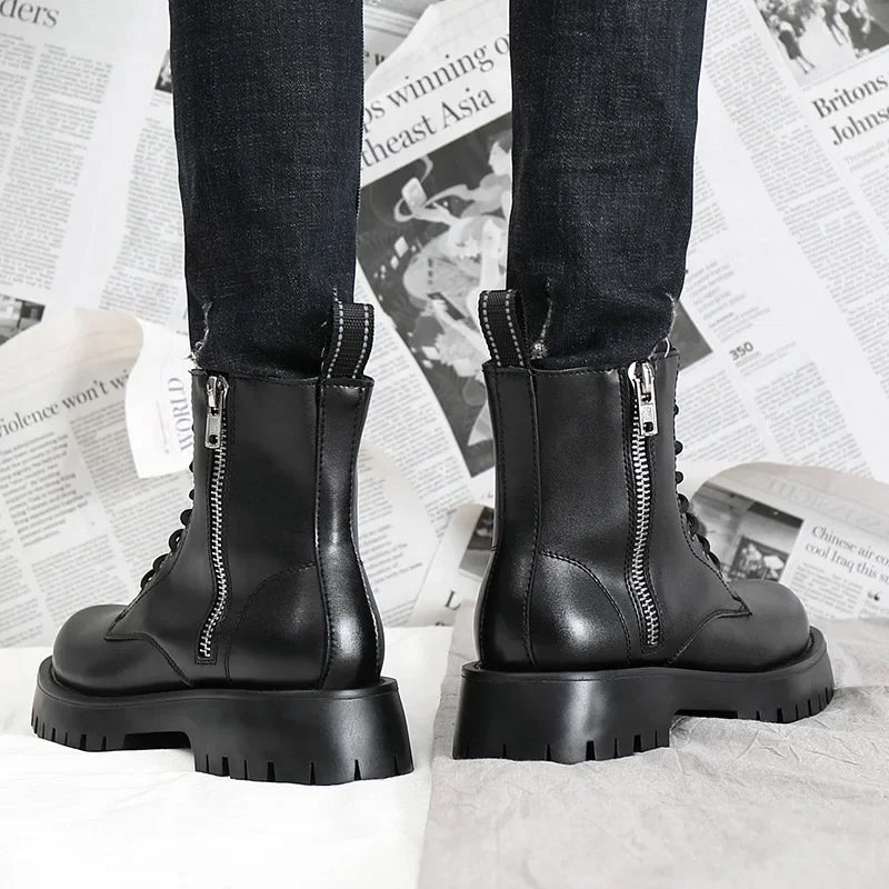 2025 Autumn Winter Shoes Men Leather Boots Thick Sole Non-slip Warm Plush Cold Winter Cow Leather Male Ankle Botas Black KA4867 - Sun Studio