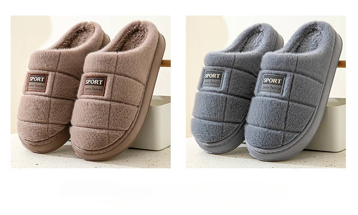 Winter New Couple Slippers Men Fashion Thick Sole Indoor shoes Warm Non-Slip Home Flat Shoes Platform Male Cotton Slipper Homme - Sun Studio