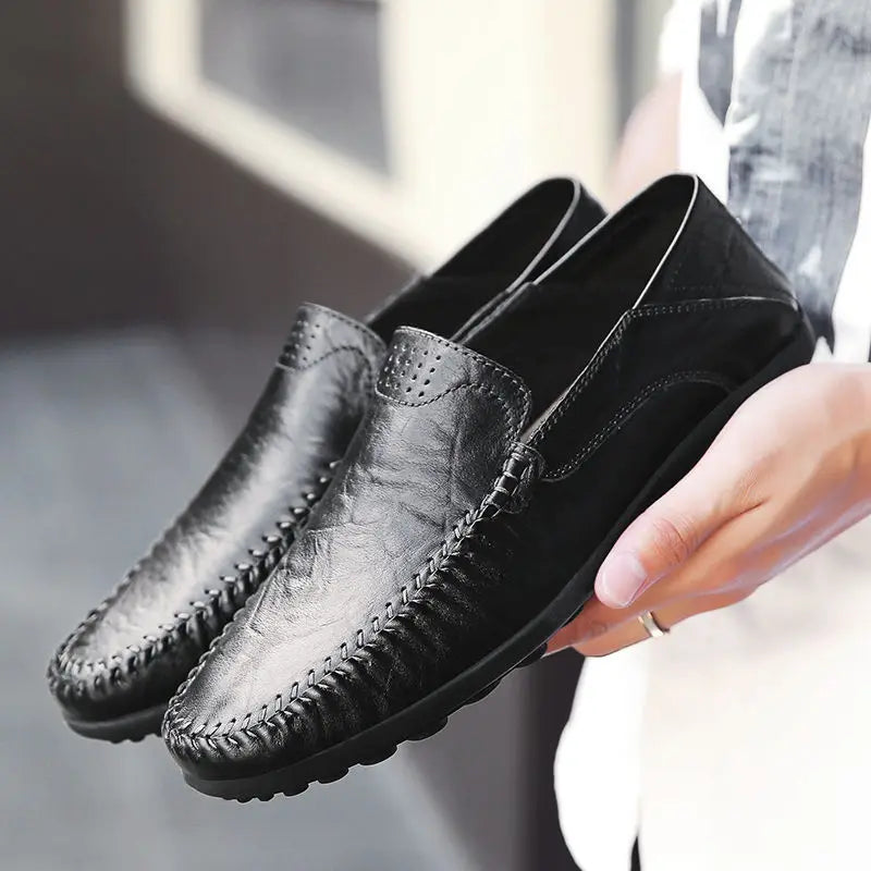 New autumn men leather shoes Fashion Leather High Quality footwear British style male casual flat Comfortable light sneakers - Sun Studio