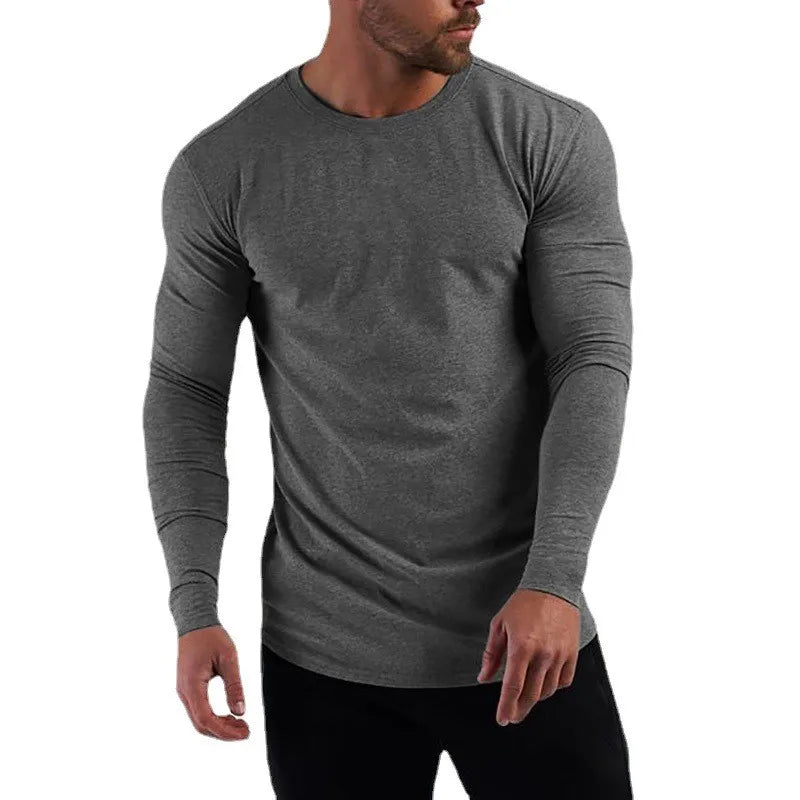 Plain Gym Fitness Bodybuilding Sport T-shirts Mens Casual Long Sleeve Cotton Shirts Cotton Breathable Workout Autumn Clothing - Sun Studio