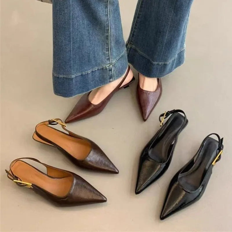 Summer Pointed Toe Women Sandals Fashion Singbacks Mules ShoesLadies Elegant Low Heel Stripper Party Sandalias Tacones Bajos - Sun Studio