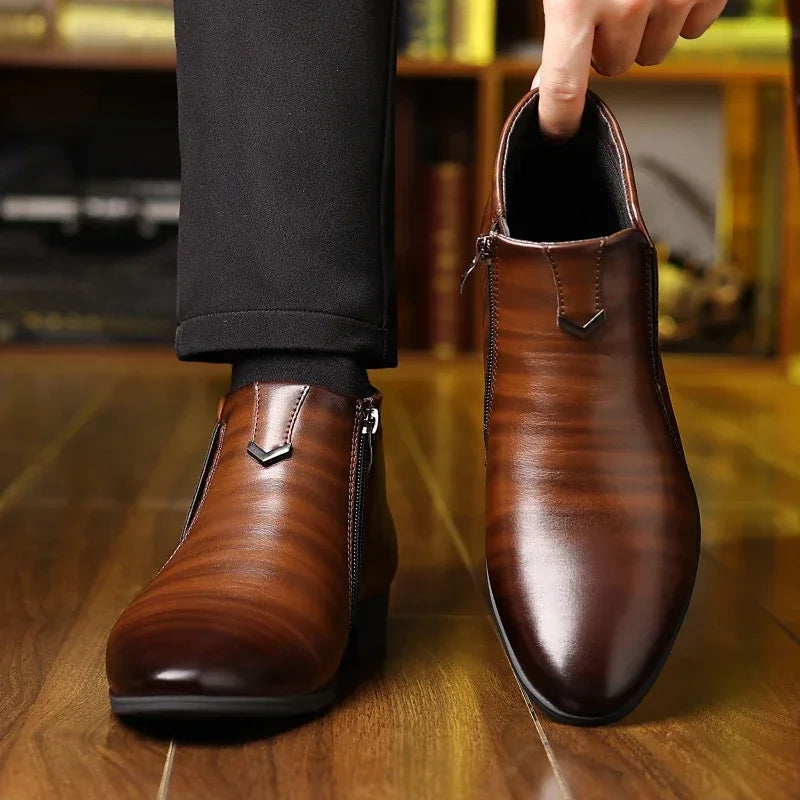 Retro Men Ankle Boots Luxury High-top Men Leather Shoes High Quality Non-Slip Motorcycle Boots Fashion Zipper Men Boots Big Size - Sun Studio