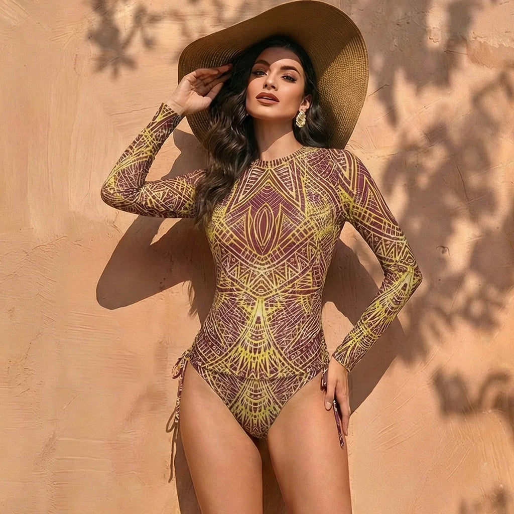 Women's Two Piece Swimwear Long Sleeve Mesh Swimsuit UPF 50+ High Elasticity Padded 2026 New Beach Bathing Suit Beachwear - Sun Studio