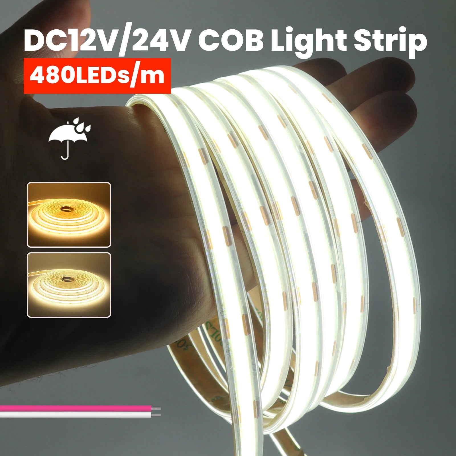 480Leds/M DC 12V 24V COB Neon Strip Waterproof 3000K 4000K 6000K Home Decor High Brighter Flexible Ribbon Rope LED Light - Sun Studio
