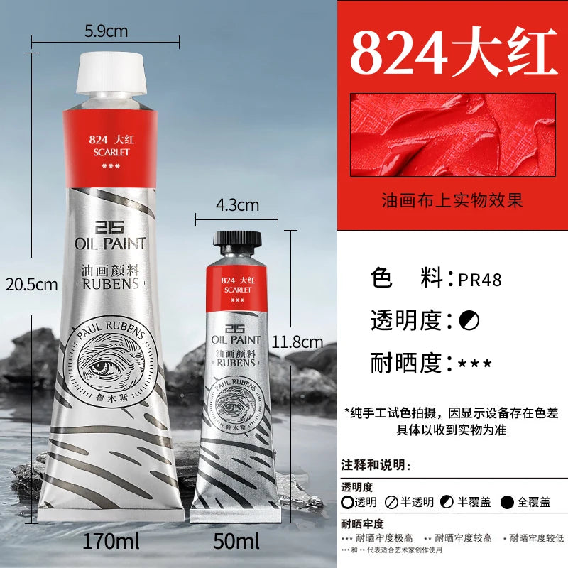 1PC Paul Rubens Oil Paint,170ml LargeTubes, Professional Oil Based Paint with High Saturation, Creamy Texture, and Consistency