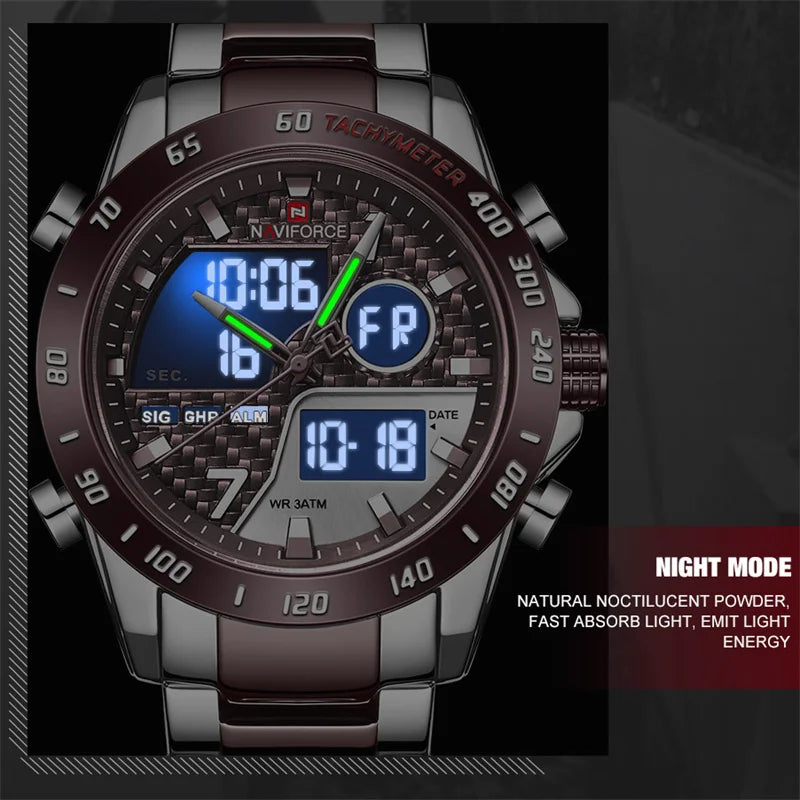 NAVIFORCE Men Digital Watch LED Sport Military Mens Quartz Wristwatch Male Luminous Waterproof Clock Watches Relogio Masculino - Sun Studio
