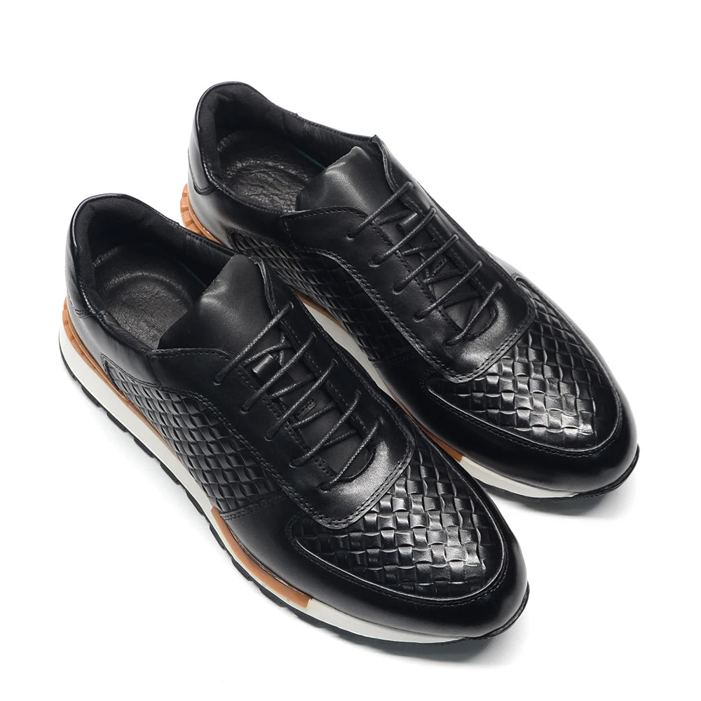 4 Colors Genuine Leather Man Luxury Sneakers Plaid Weave Pattern Lace-up Men Casual White Oxford Shoes Deals Spring Autumn 2024