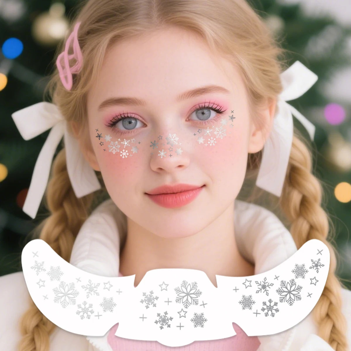 4pcs Christmas Face Tattoo Stickers Silver Laser Snowflake Stars Fake Freckles Temporary Tattoo Stickers for Party Festival - Sun Studio