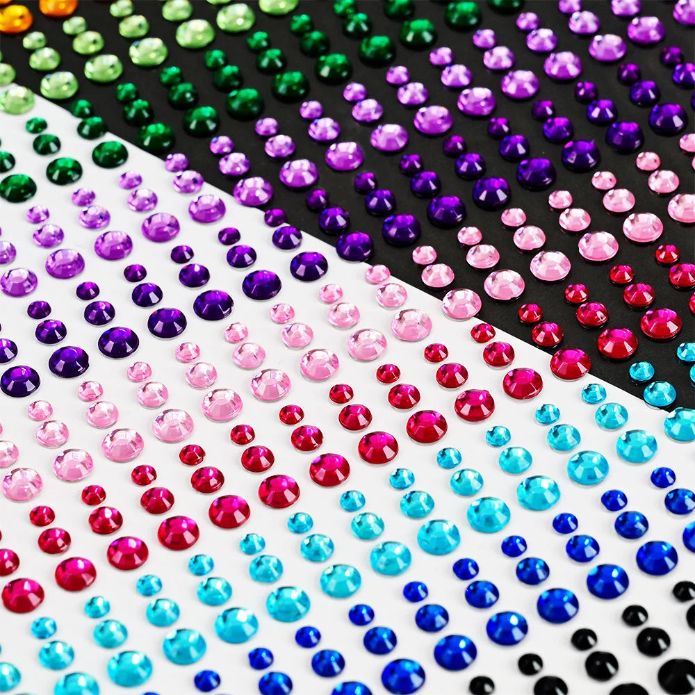 162/216/900pcs Eye&Face&Body Diamond Tattoos Stickers 3/4/5/6mm Colored Glitter Rhinestone Tattoo for Party Makeup Gem Accessory - Sun Studio