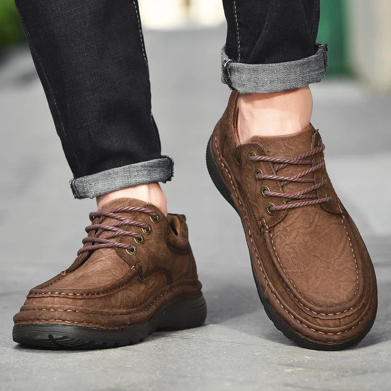 Genuine Leather Mens Loafers Anti-slip Rubber Man Casual Shoes Vintage Style Walk Shoes Slip-On Hiking Footwear Luxury Moccasins - Sun Studio