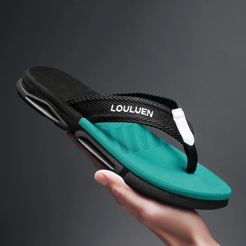 [Color blocked flip flops] Comfortable color blocked flip flops - Men's non slip casual rubber bottom EVA flip flops, suitable f - Sun Studio