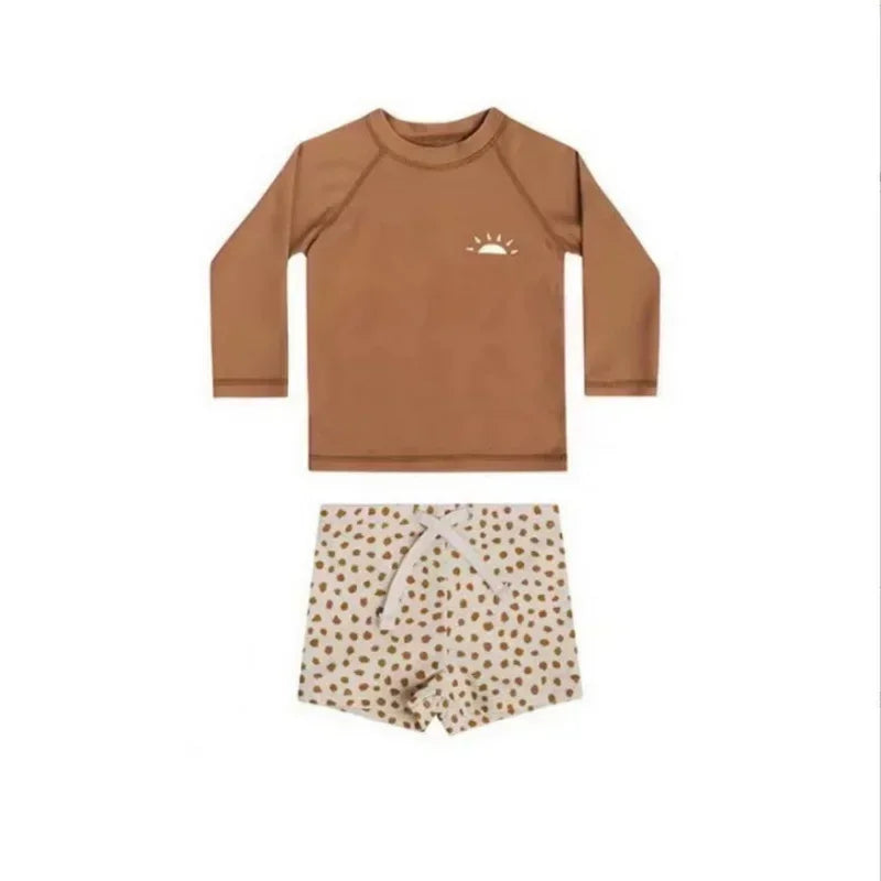 Korean Style Summer Baby Boy's Swimwear Sets Long Sleeve Round Collar Sunscreen Swimsuit+Swimming Trunks Seaside Vacation E6928 - Sun Studio