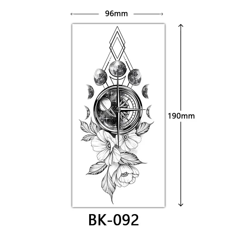 Rose Blossom Tattoo Temporary Waterproof Butterfly Fake Tattoo for Woman Black Flower Sketch Tattoo Sticker