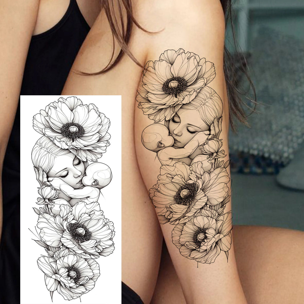 1 Sheet Beautiful Turtle With Flowers Temporary Tattoos Elephant Lion Tatoos Waterproof Realistic Animals Fake Tattoos Stickers