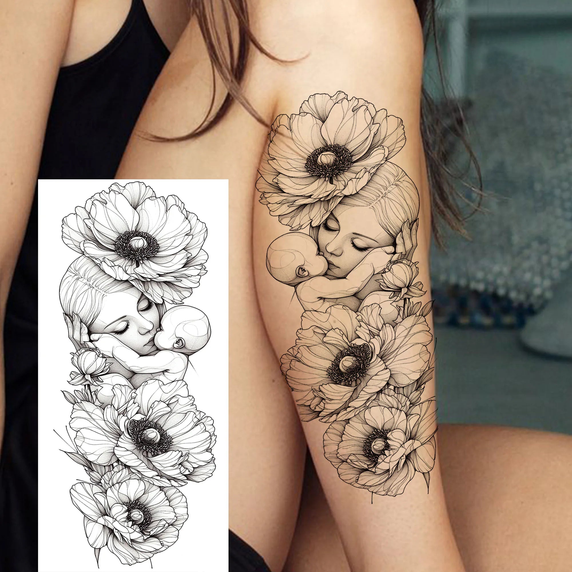 1 Blatt Schönes Schildkröte mit Blumen Temporäre Tattoos Elefant Löwe Tattoos Wasserdicht Realistische Tiere Fake Tattoos Aufkleber