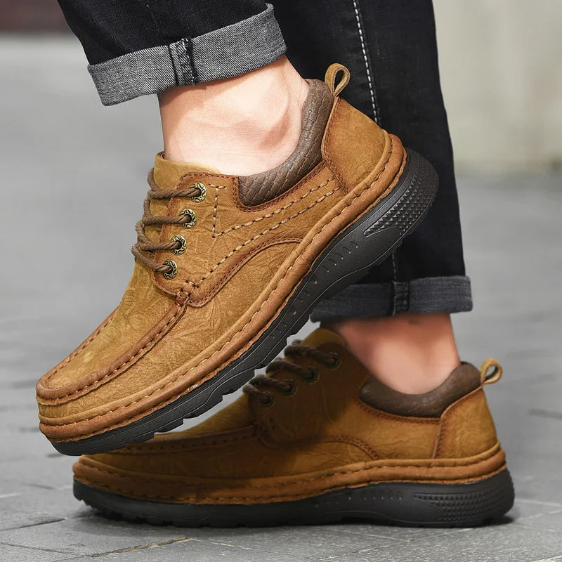 Genuine Leather Mens Loafers Anti-slip Rubber Man Casual Shoes Vintage Style Walk Shoes Slip-On Hiking Footwear Luxury Moccasins - Sun Studio