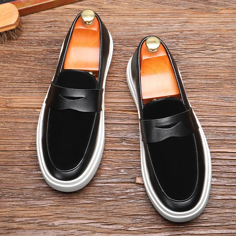 Fashion Men's Casual Slip-on Leather Shoes Men Classic British Style Penny Loafers Mens Outdoor Board Shoe Driving Flats - Sun Studio