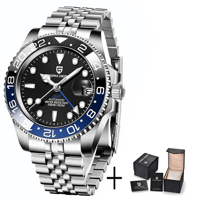 PAGANI DESIGN PD-1662 Luxury GMT Men Mechanical Wristwatch Sapphire Glass Stainless Steel 100M Waterproof Automatic Watches - Sun Studio
