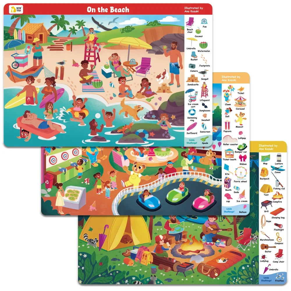 Search and Find Game Looking for Different 3 Themes Interactive Activity Painting Kit Drawing Books with Reusable Pen - Sun Studio